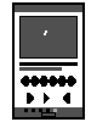Pixel art iPod Classic-style music interface, library browser, click wheel, album art, track queue